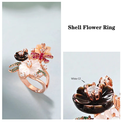 Mood Ring with Natural Shell Flower & Zircon