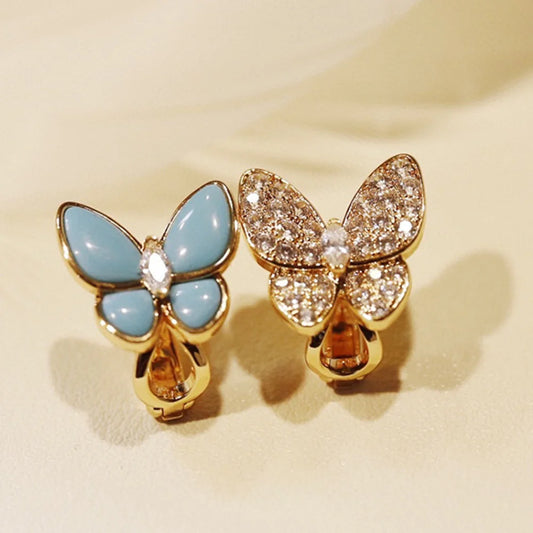 18K Gold Glossy Natural Turquoise Butterfly Earrings