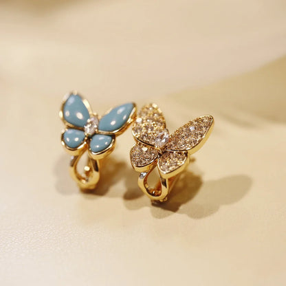 18K Gold Glossy Natural Turquoise Butterfly Earrings