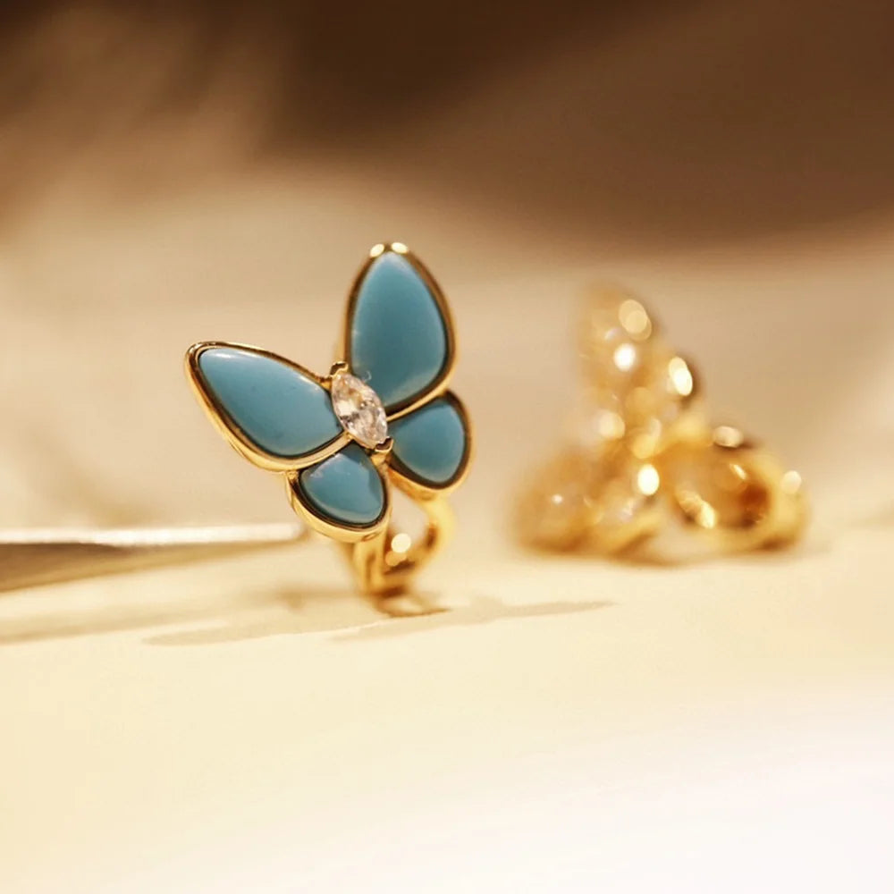 18K Gold Glossy Natural Turquoise Butterfly Earrings