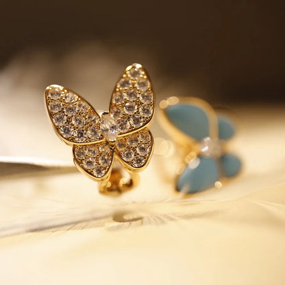 18K Gold Glossy Natural Turquoise Butterfly Earrings