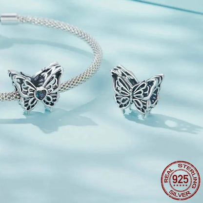 BAMOER 925 Sterling Silver Retro Butterfly Hollow Dangle Charm Beads for Bracelet Necklace Women Personalized Gift Jewelry