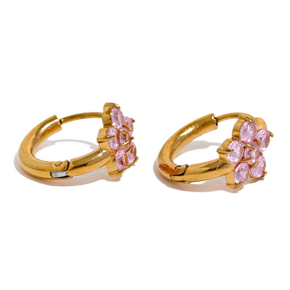 Exquisite Cubic Zirconia Flower Hoop Earrings