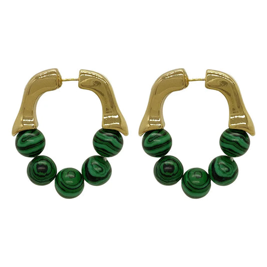 Green Beads Metal Earrings