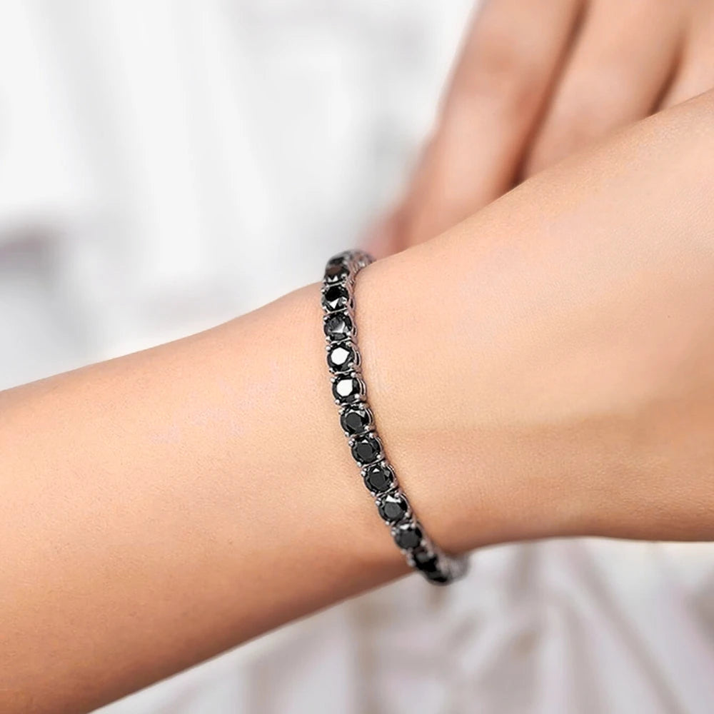 Round Cut Black Moissanite Tennis Bracelet