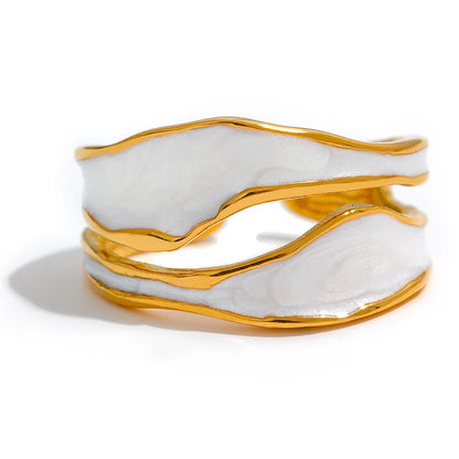 Elegant White Enamel Irregular Ring - 18k Gold