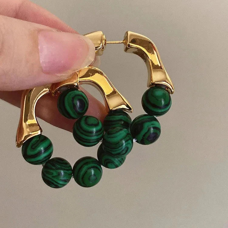 Green Beads Metal Earrings