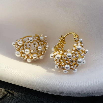 Irregular Bow Earring with Pearls