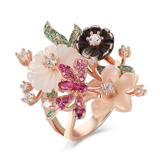 Mood Ring with Natural Shell Flower & Zircon