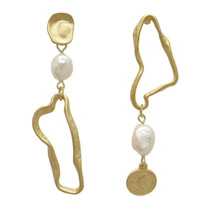 Asymmetrical Geometric Earring with Pearl