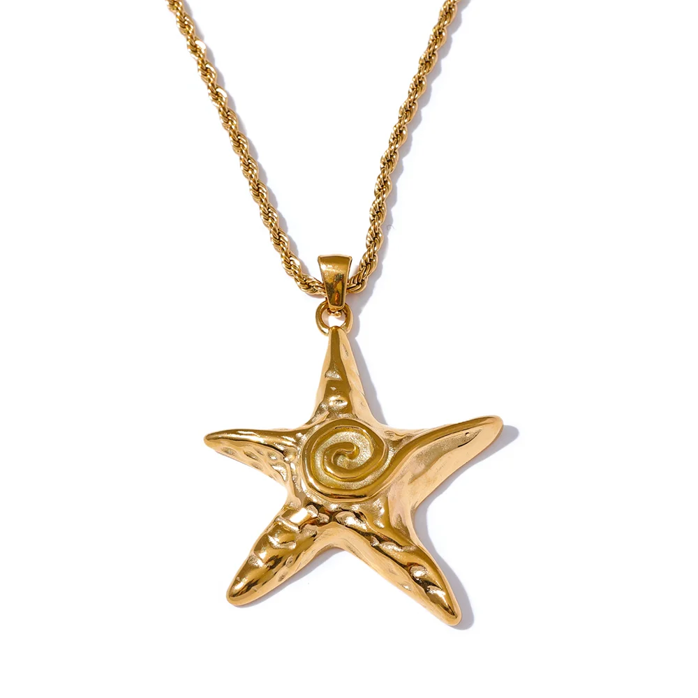 Yhpup 316L Stainless Steel Starfish Pendant Necklace Rust Proof Statement 18K Gold PVD Plated Individualistic Holiday Jewelry