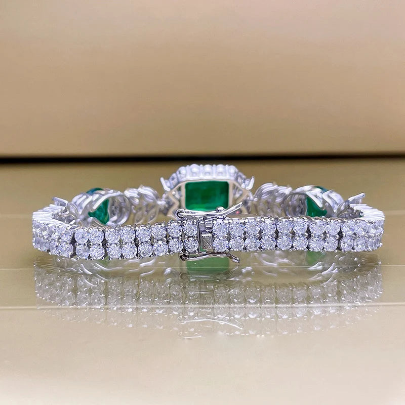 Silver Bracelet and Emerald Stones