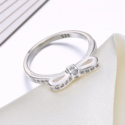 925 Sterling Silver Simple Bowknot Crystal Rings For Women Size 6/7/8/9 Luxury Fashion Party Wedding Accessories Jewelry Gifts