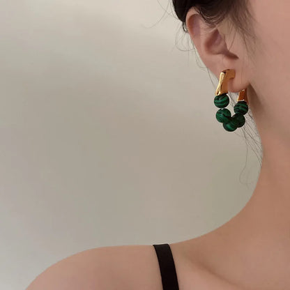 Green Beads Metal Earrings