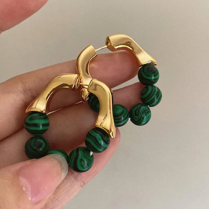 Green Beads Metal Earrings