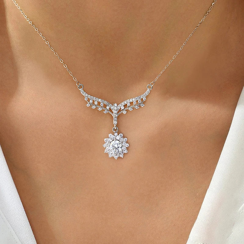 Moissanite Diamond Sunflower Pendant Necklace