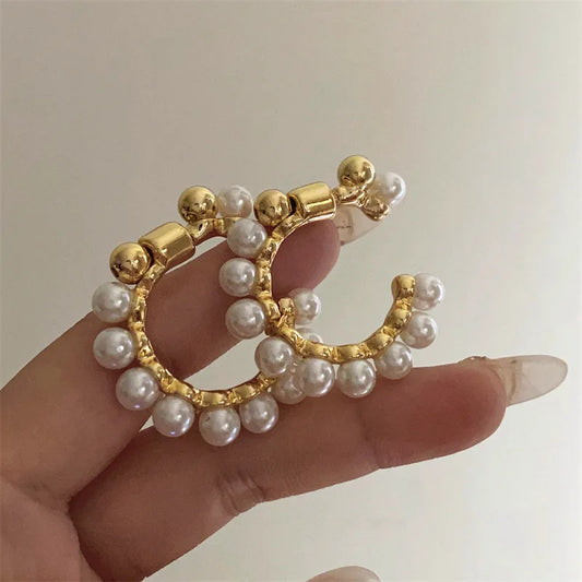 C-Type Hoop Earring with Pearl