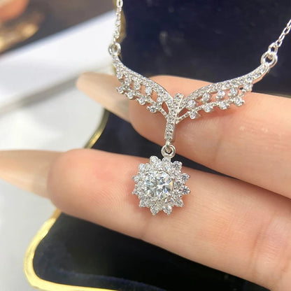 Moissanite Diamond Sunflower Pendant Necklace