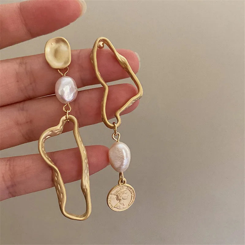 Asymmetrical Geometric Earring with Pearl