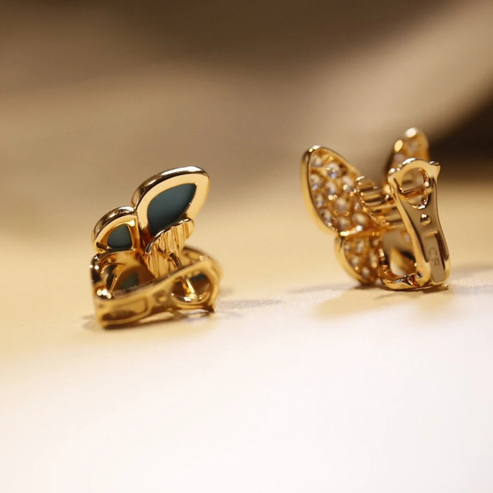 18K Gold Glossy Natural Turquoise Butterfly Earrings