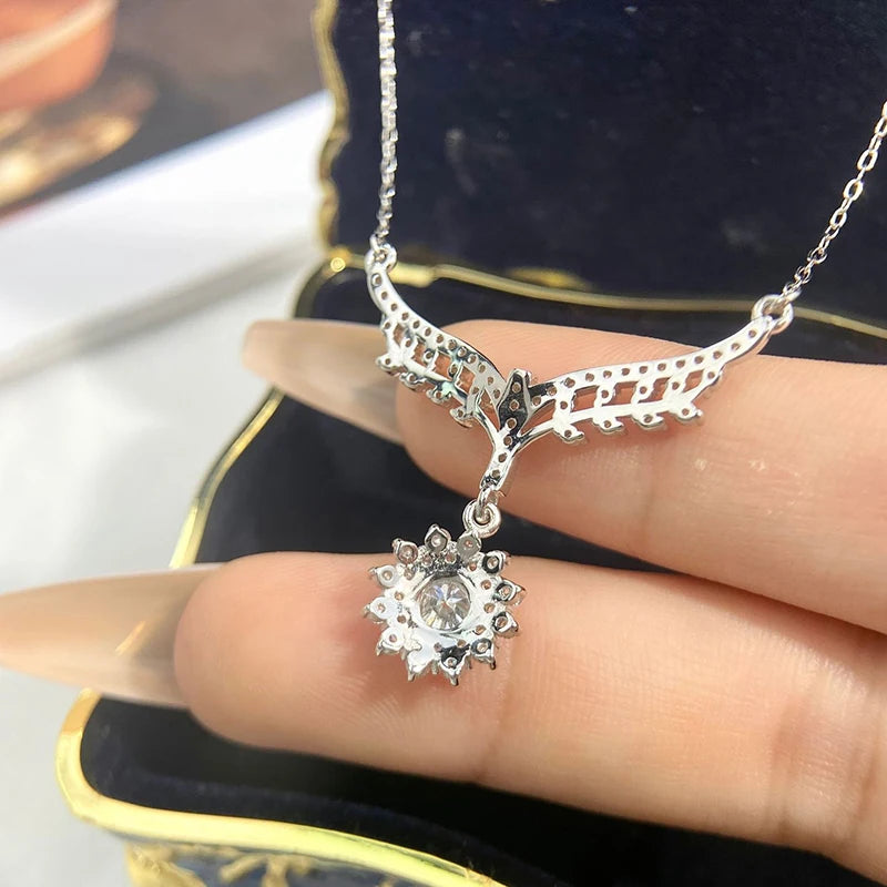 Moissanite Diamond Sunflower Pendant Necklace