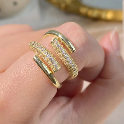 UILZ Women Adjustable Nail Ring Korean Fashion Punk Cubic Zirconia Ring Daily Simple Jewelry