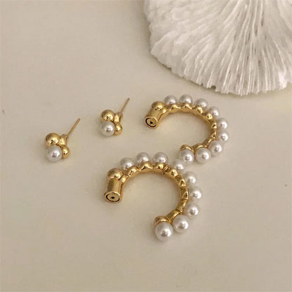 C-Type Hoop Earring with Pearl