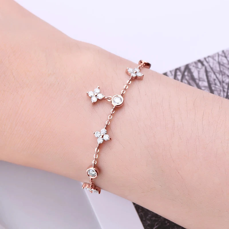 Moissanite Four-Leaf Flower Bracelet