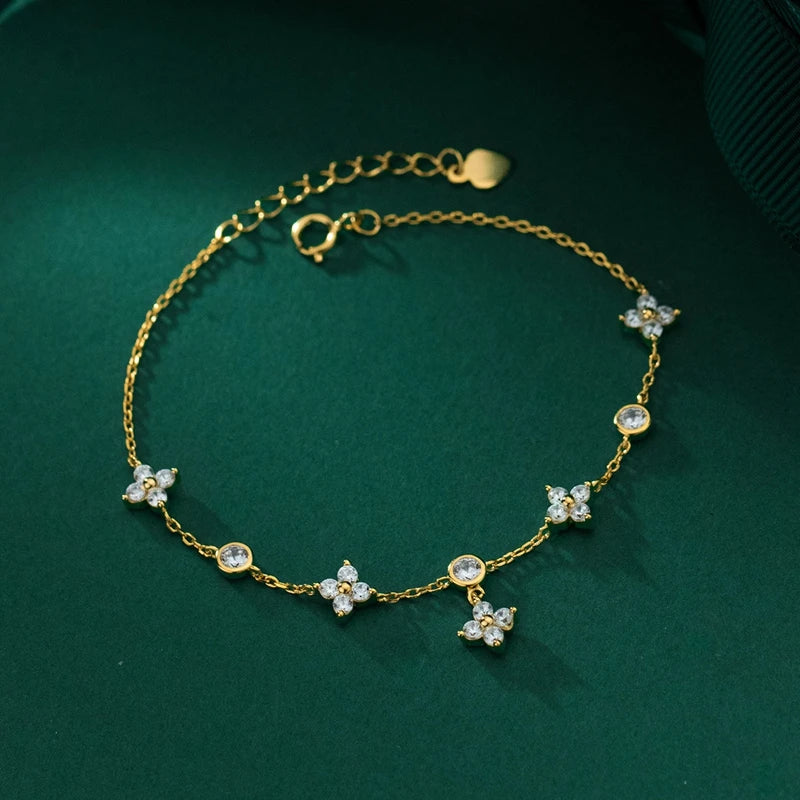 Moissanite Four-Leaf Flower Bracelet