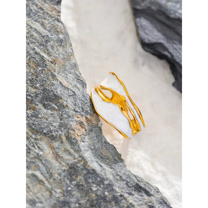 Elegant White Enamel Irregular Ring - 18k Gold